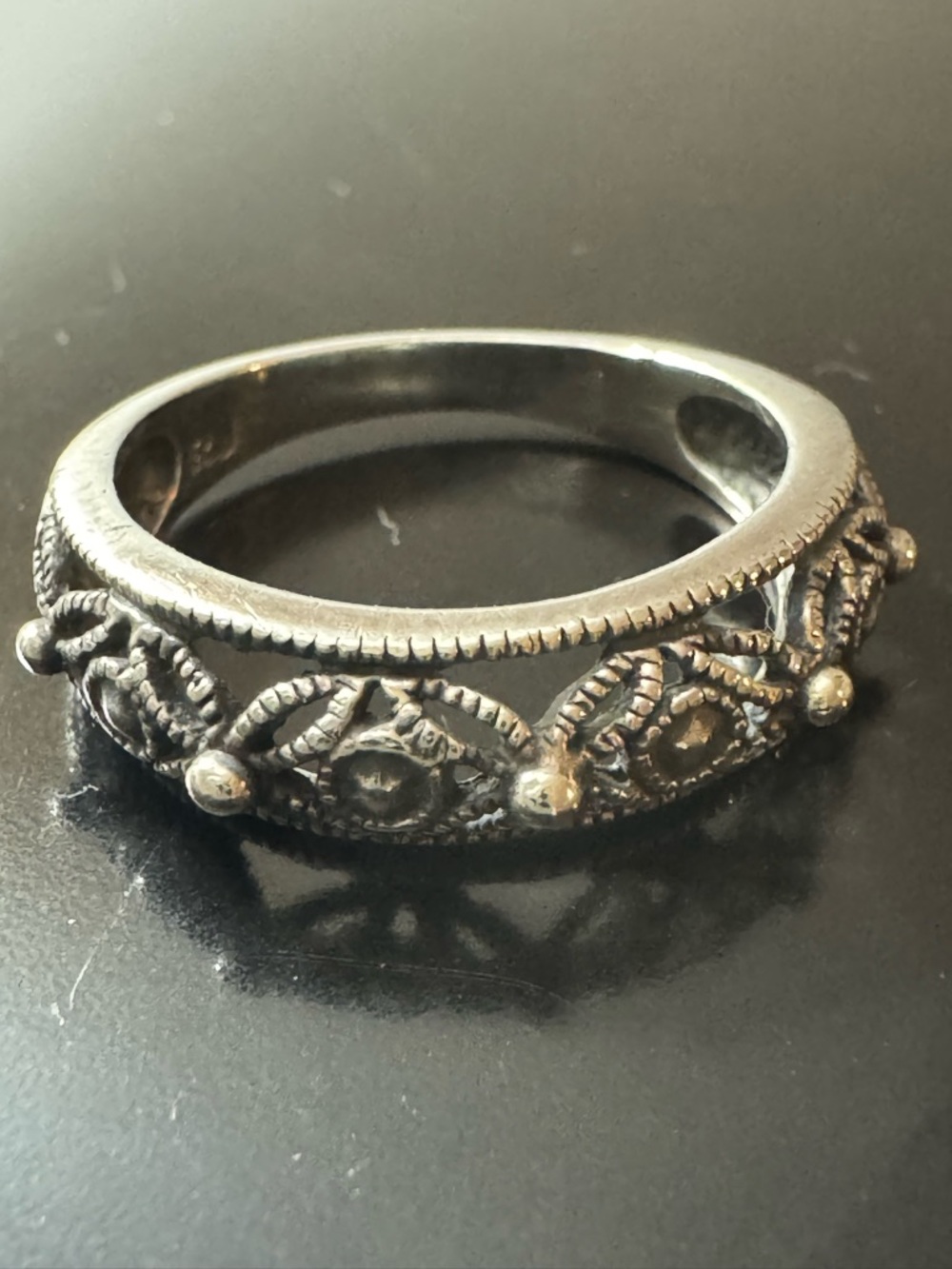 Sterling Silver Milgrain Beaded Band Ring 925 - 5.75